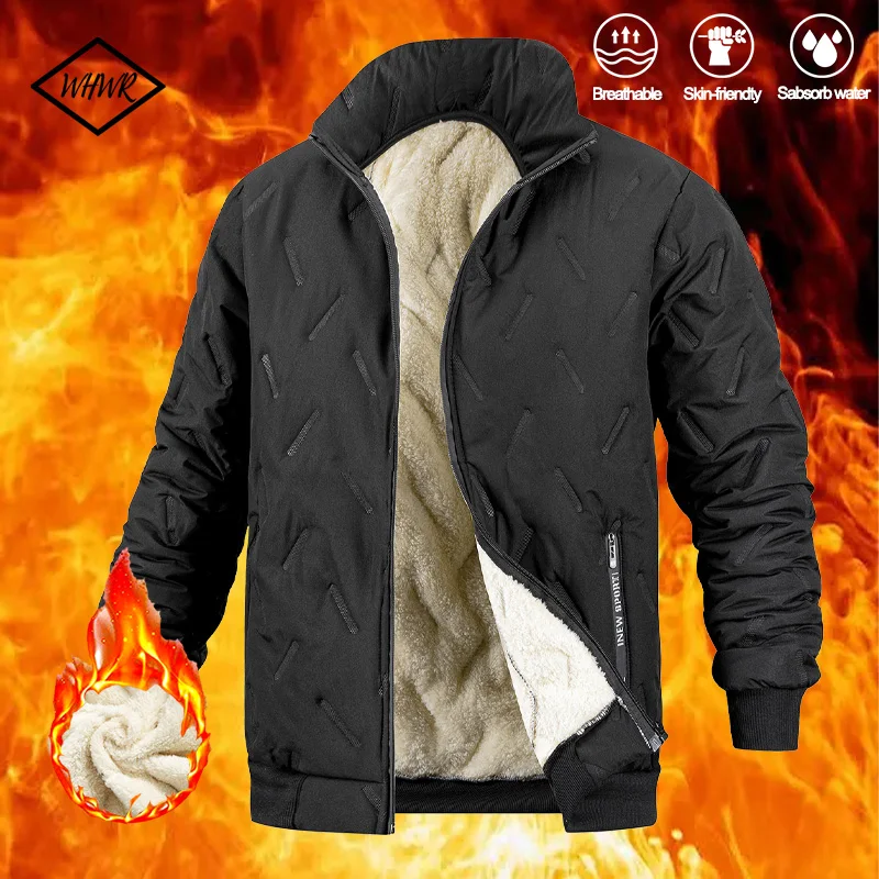 

Новинка 2025, мужская куртка больших размеров, искусственный флис, воротник-стойка, зимняя ветрозащитная теплая уличная утепленная теплая куртка с карманом