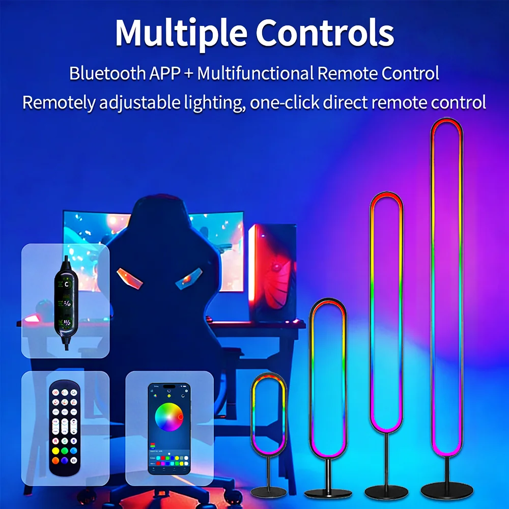 

RGB Color Changing Multiple Sizes U Shaped Corner Floor Lamp Remote APP Wired Control Three Control Sound Reactive Ambient Light