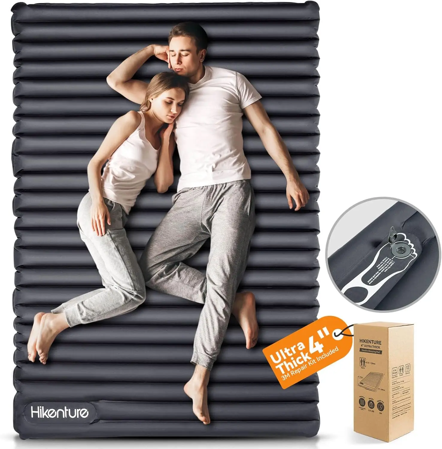 

Double Sleeping Pad For Camping, 4"" Extra-Thi Camping Mattr 2 Person, Inflatable & Ultralight Sleeping Mat For Backpacking,