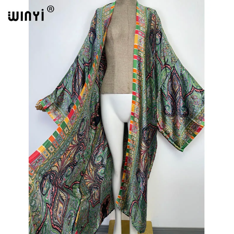 WINYI African national stylowy nadruk na plaży czeski długi kardigan Cover-up stitch Casual Boho luźne przyjęcie świąteczne kimono coat