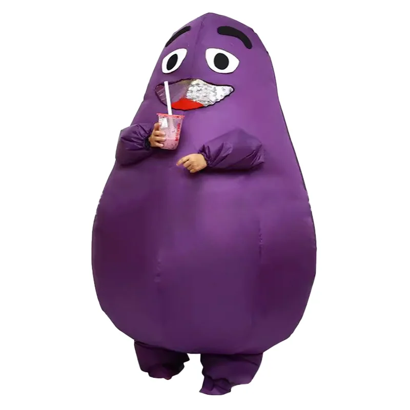 Disfraz de mascota mueca púrpura para niños y adultos, Gameboy inflable, disfraz de Halloween, Navidad, fiesta, vestido elegante, regalo de cumpleaños