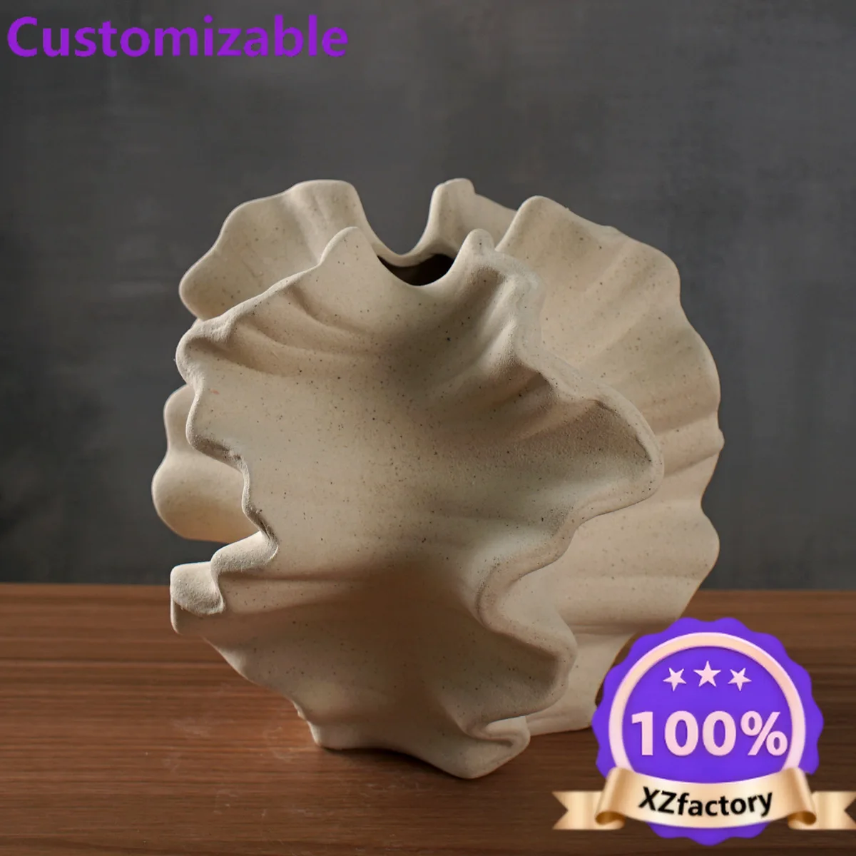 Customizable CAPIRON Ceramic Coral Vase Nordic Art Beige Matte Container for Flower Pampas Grass Living Room Tabletop Centerpiec