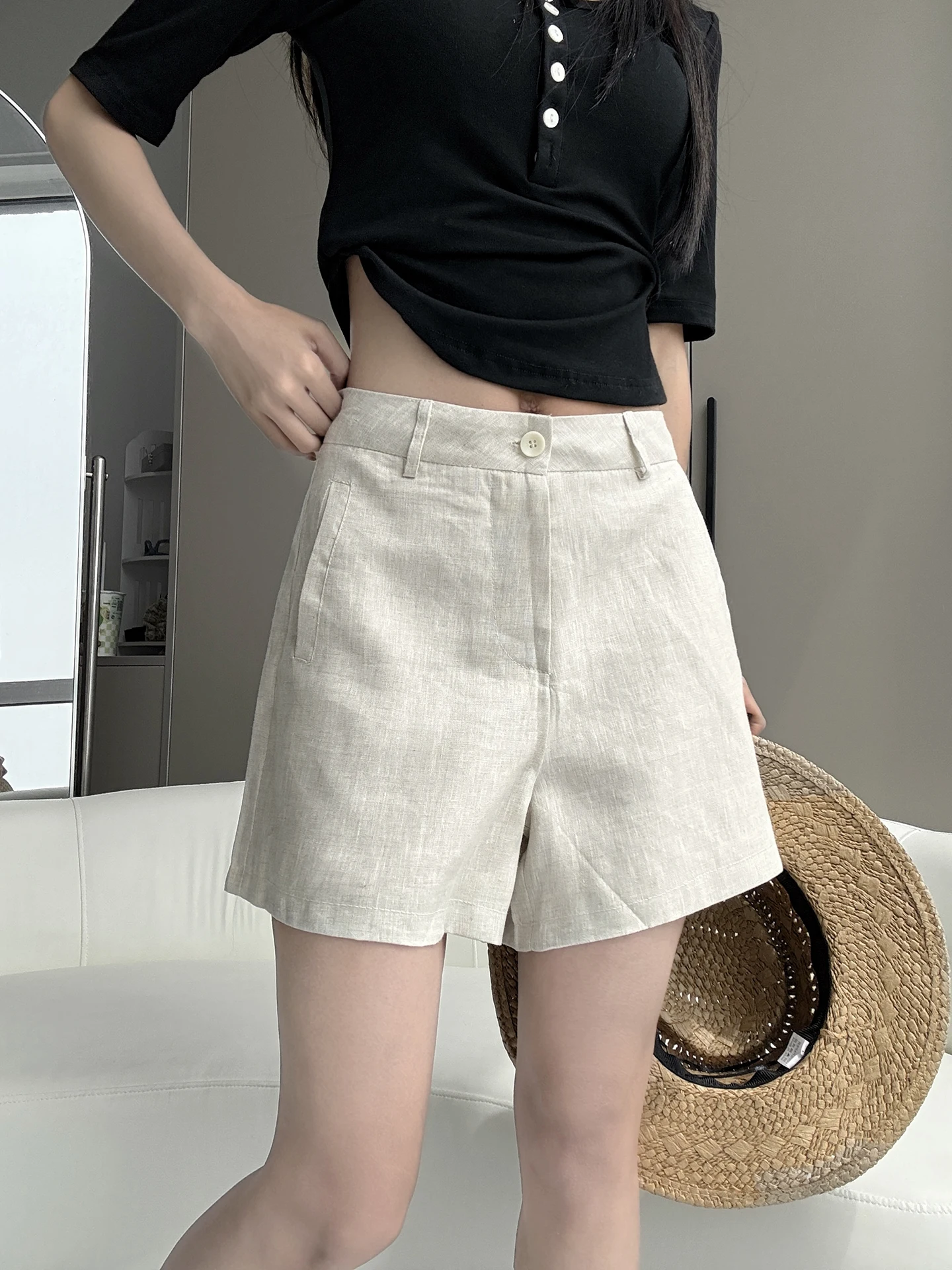 

MianCun Linen Casual Shorts Women's Summer New Style Breathable Small Size Comfortable Heat Pants Straight Leg Natural Waist