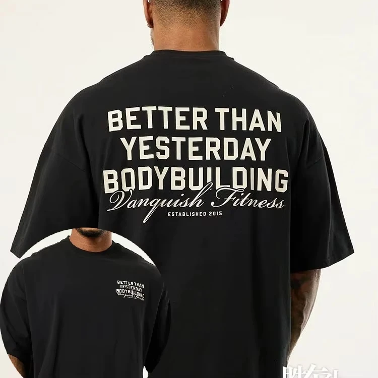 

2025 summer comfortable simple British men's fitness sports short sleeve T-shirt loose cotton round neck T-shirt trendy fashion