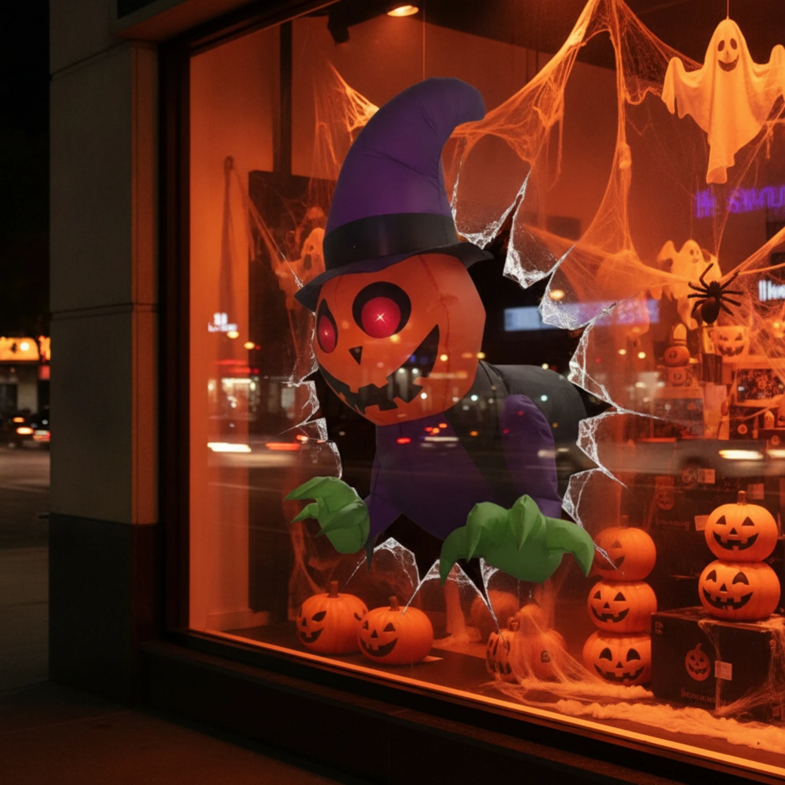 Inflatable Ghost with Witch Hat Whimsical Halloween Inflatable Ghost Decoration Cute Adorable for Homeowners, Window Display