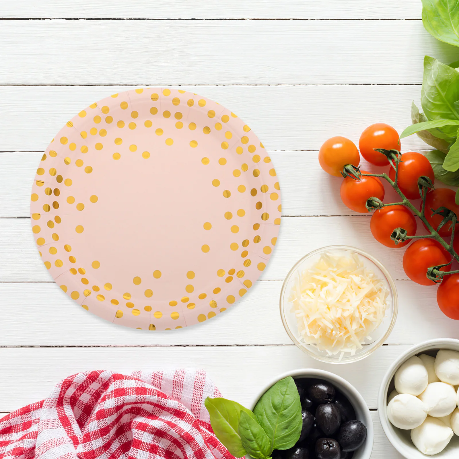 

50pcs Paper Tableware Set Disposable Dinnerware Pink Gold Dot Plates Napkins Party Supplies Elegant Design Vibrant Colors