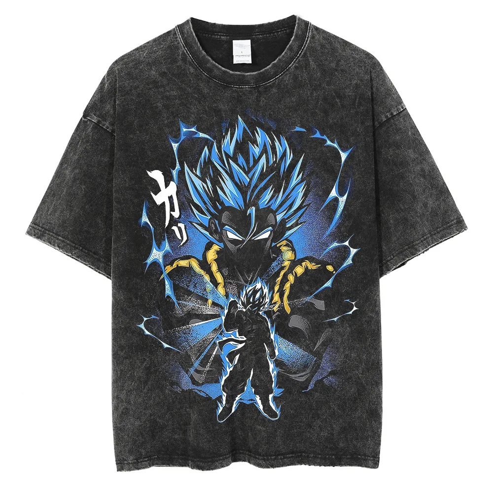 

Футболка DBZ Vintage Wash для мужчин с принтом Гоку в Ультра Инстинкте, повседневная свободная хлопковая футболка с коротким рукавом, аниме-футболка, топ