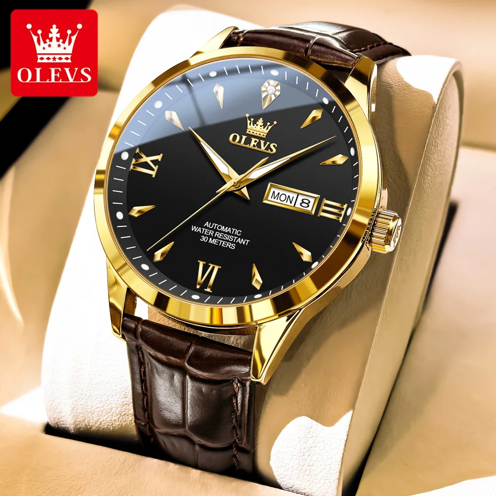 

OLEVS 9956 Mens Watch Automatic Mechanical Watch Multifunctional Week Date Luxury Watch For Men 30m Waterproof Luminous Box
