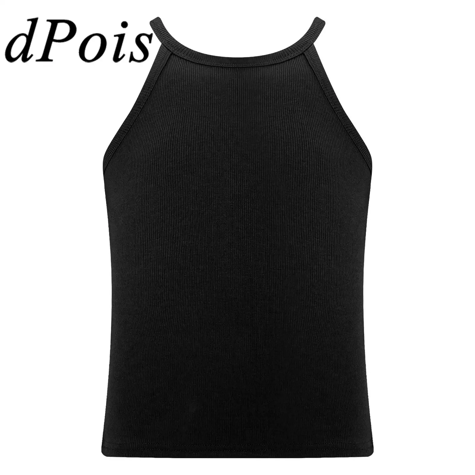 

Children's Ribbed Camisole Top Summer Girls Tops Solid Color Round Neck Sleeveless Vest Kids Tanks for Fitness Ballet Gymnastics