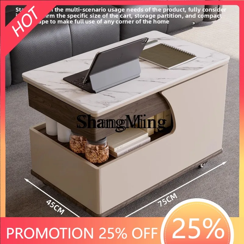 

ZYY Premium Exquisite Modern Simple Mobile Cart Coffee Table Home Living Room Creative Solid Wood Edge Table