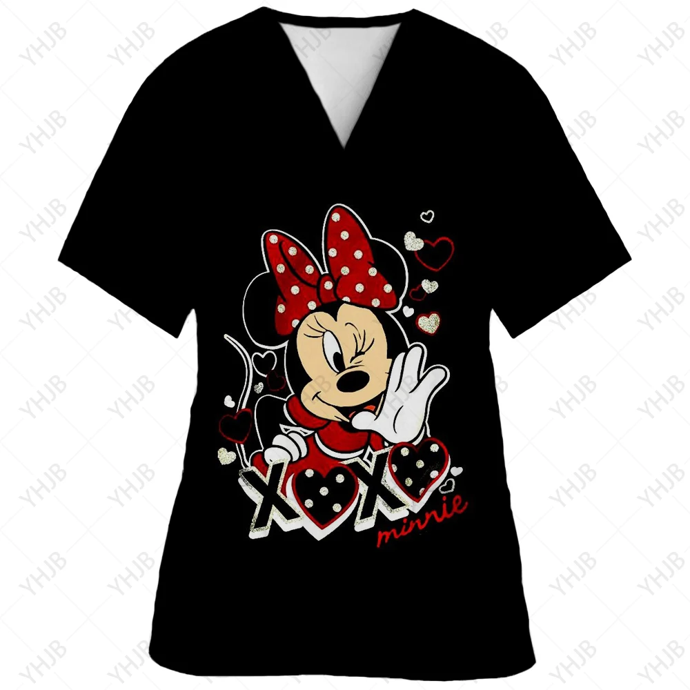 Disney Mickey Mouse nurse uniform frosted short sleeved pocket work uniform medical care work uniform worker Tunic frosted top