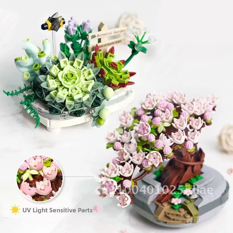 

Mini Plant Bonsai Building Block Cherry Blossom Tree Potted Bouquet Model Bricks Home Decor Toy for Kids Gift