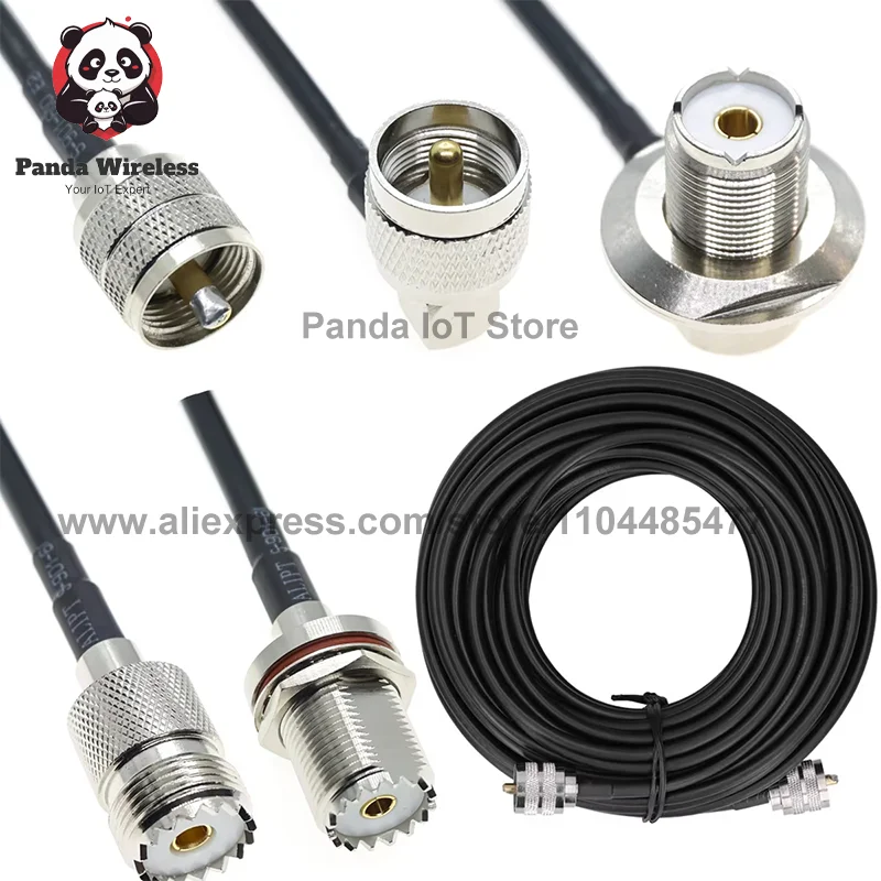 RG58 UHF to UHF PL259 SO239 Male Female Plug Jack Right Angle Crimp Coaxial Connector RF Car WIFI antenna extension coax cable