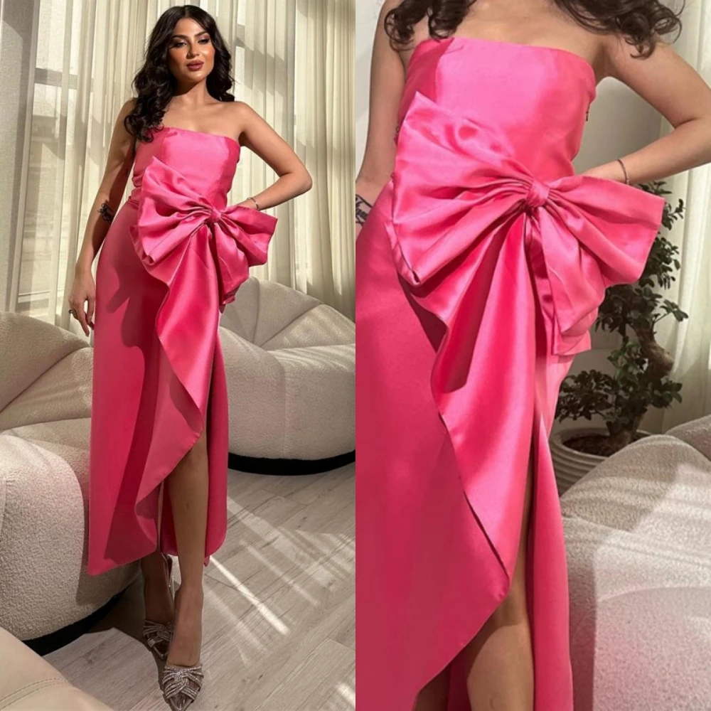 

Customized Fashion High Quality Strapless Sheath Ankle Length Sleeveless Bows s Formal Evening Gown Выпускные платья