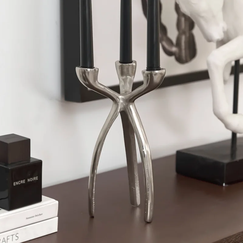 Indian craft aluminum silver three-legged candlestick ornament, creative atmosphere ornament  tall candlestick