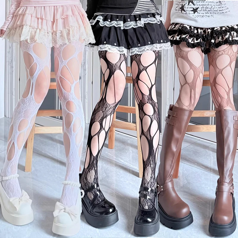 

Y2k Gothic Hollow Out Pantyhose for Woman Girls Punk NylonTights Stockings JK Lolita Hosiery Sexy Lace Torn Party Underwear Sock