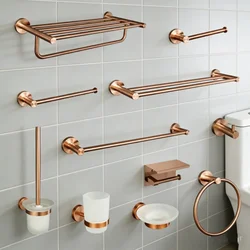 High-quality Brushed Rose Gold 304Stainless Steel Beautiful Wall Hook Toilet Paper Holder Towel Bar Bathroom Accessories