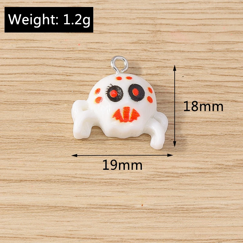 Tusember 10 Stück Halloween Charms Harz Hexenhut Mond Spinne Fledermaus Katze Kürbis Geist für Ohrringe Halloween Schmuckherstellung DIY – Detail 6
