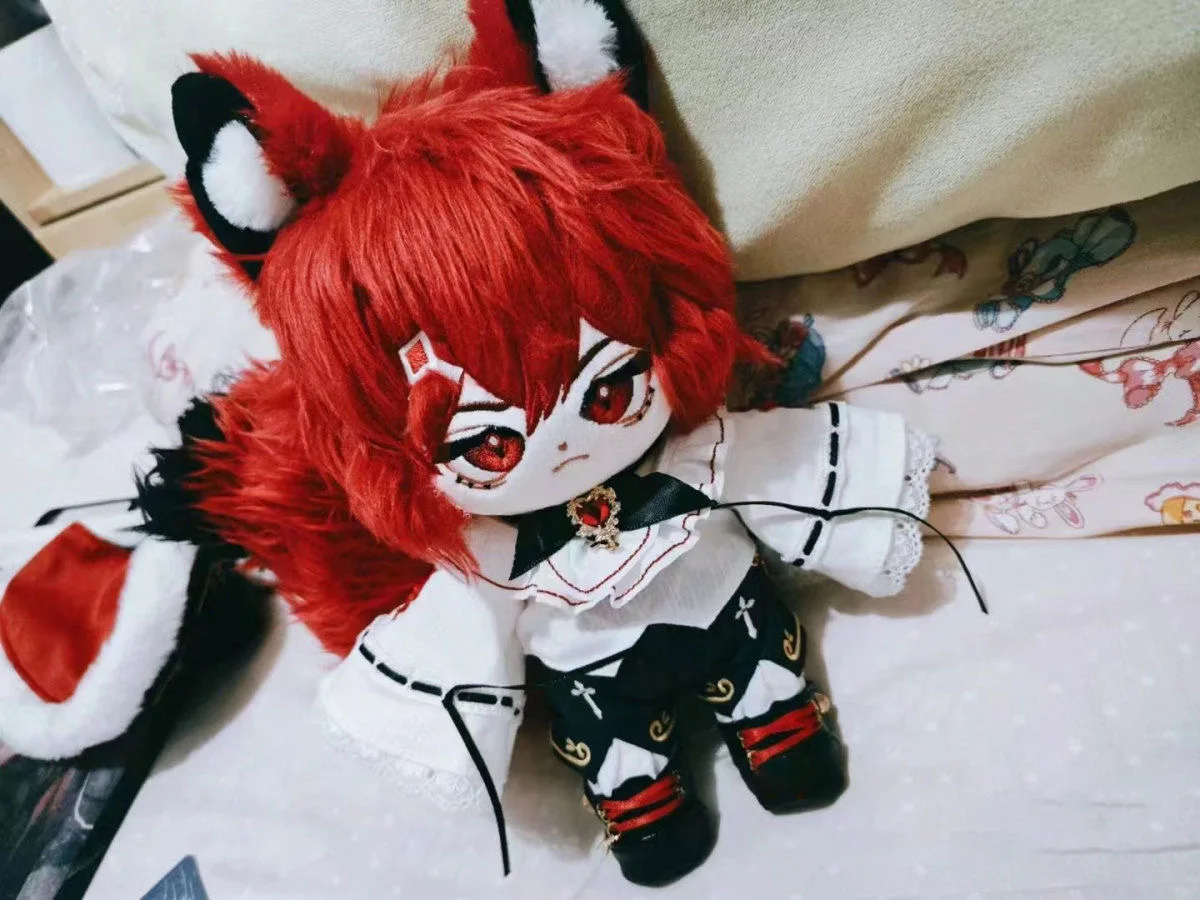 20CM Genshin Impact Diluc Cosplay Soft Changing Cloth Adorable Plush Stuffed Pillow Body With Ear and Tail Cute Anime Gifts