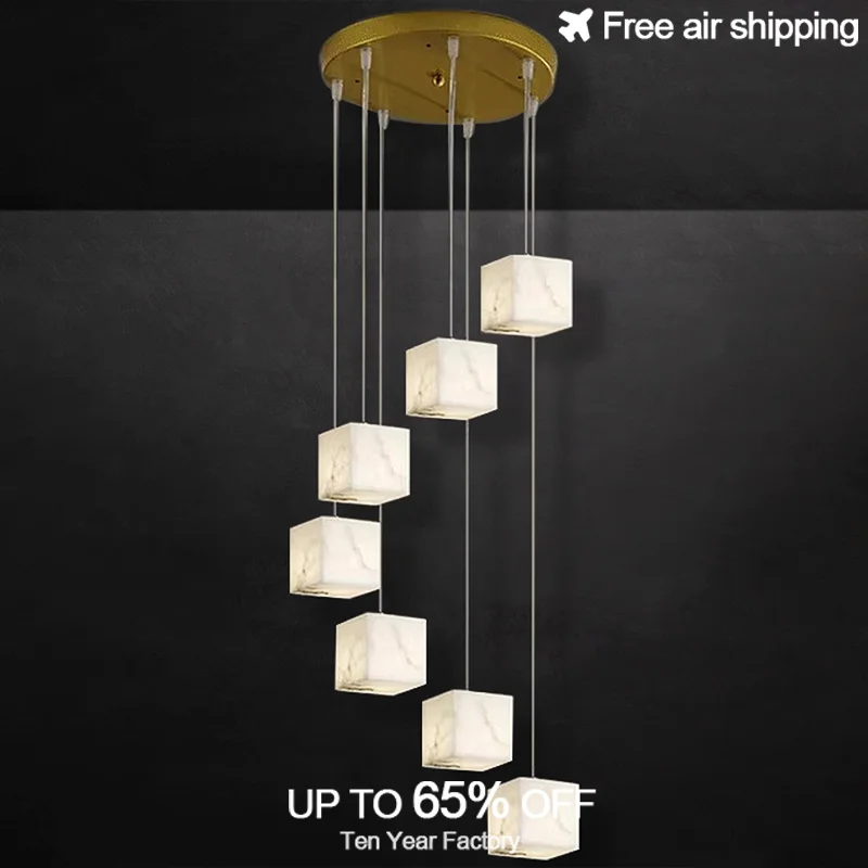 

Golden Round Square Natural Lucite LED Pendant Light for Staircase Ceiling Suspension in Living Room Luxury Decorative Chandelie