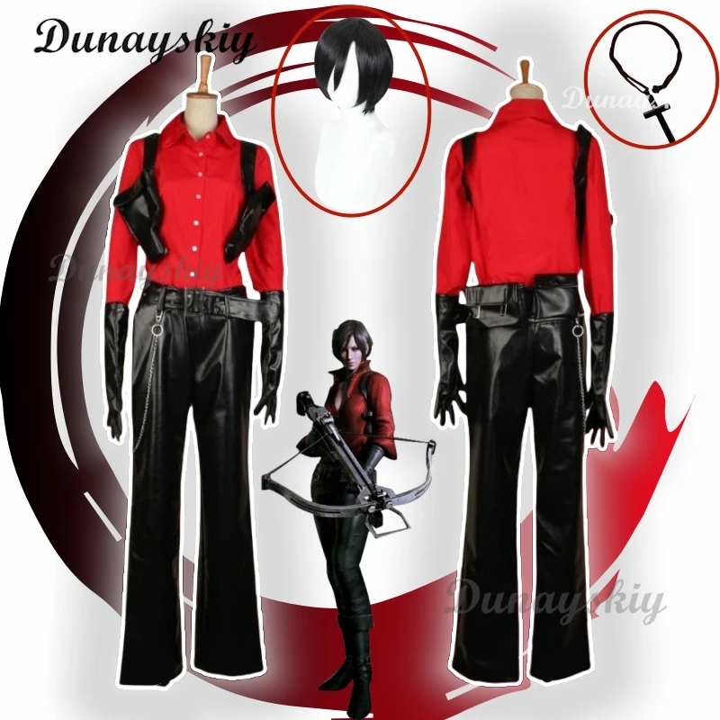 المقيم 6 آدا وونغ تأثيري حلي شعر مستعار الدعامة الشر الأحمر قميص السراويل هالوين كرنفال تمويه دعوى النساء الفتيات مخصصة