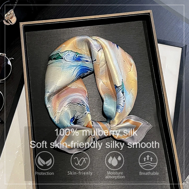 

Роскошный квадратный платок из 100% натурального шелка тутового шелкопряда для женщин, 2026, с цветочным принтом, шелковый шейный платок, весенняя повязка для волос, бандана, шарф-платок, накидка