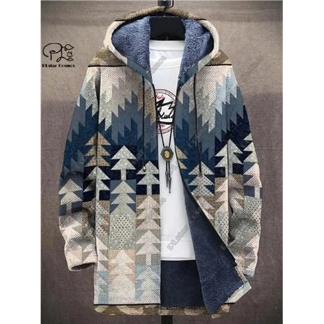 

New Harajuku Fashion Hooded Coat Colorful Retro Pattern 3D Printing Men's Hooded Zipper Coat Winter Casual Warm Hooded Coat