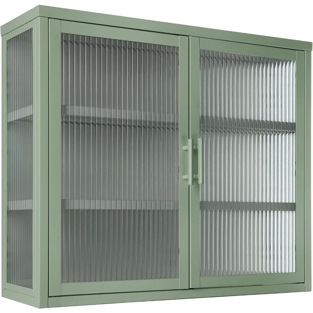 

Retro Style Haze Double Glass Door Wall Cabinet,Storage Cabinet with Detachable Shelves,Cabinet for Office,Living