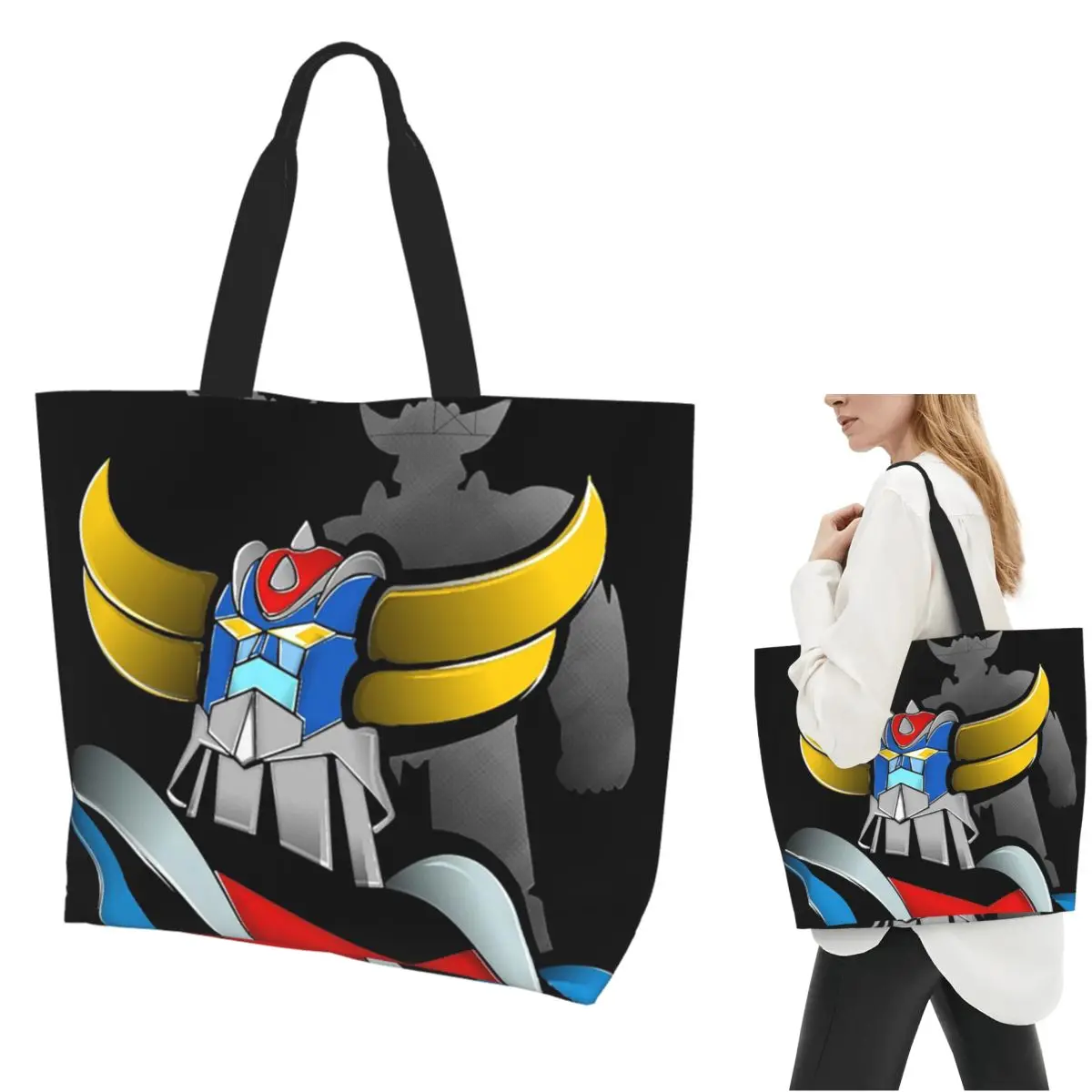 Mazinger Z Goldorak Actarus Grendizer Mask Shopping Tote Bag Canvas Large Capacity Shoulder Bags Shopper Grocery Handbag Women