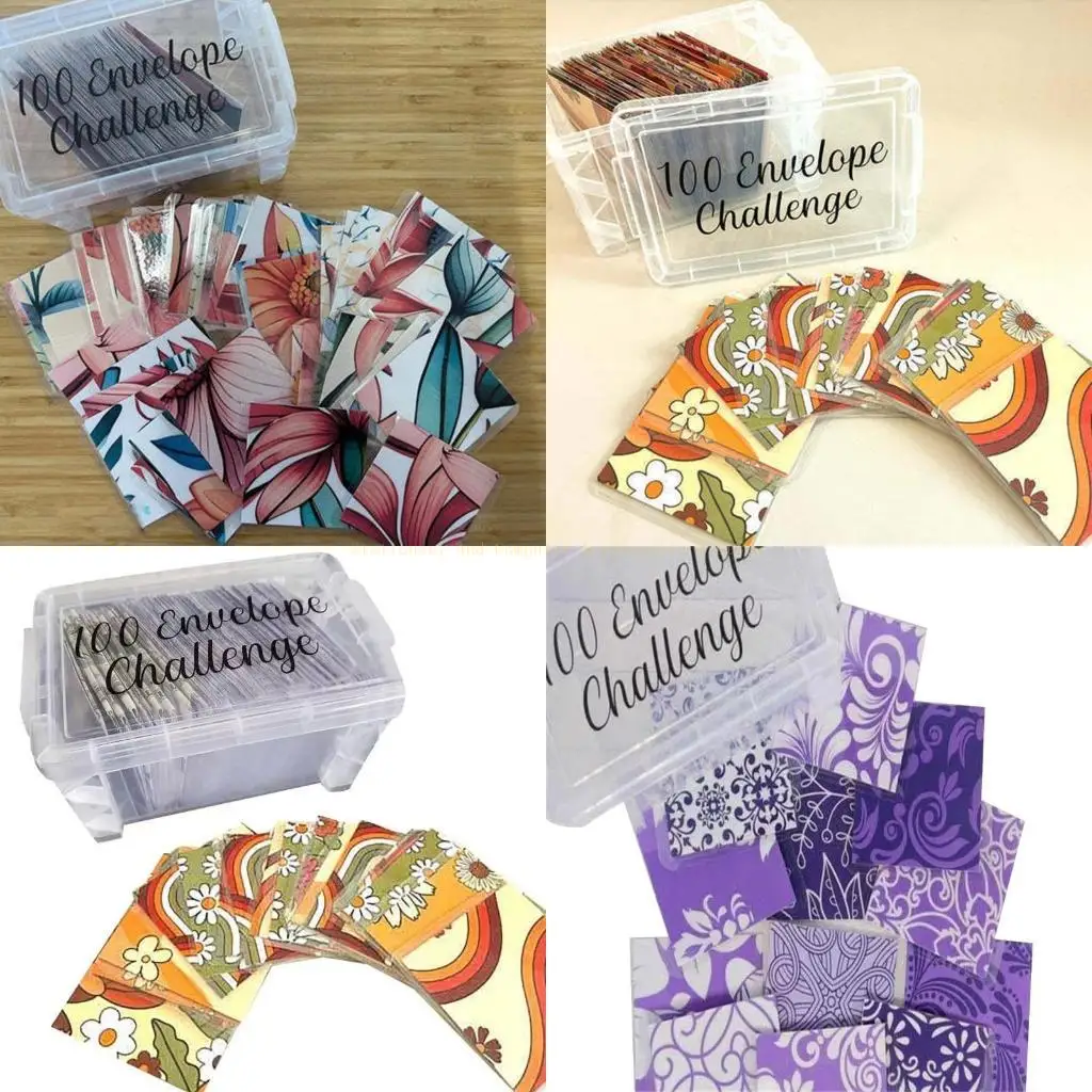 

100 Money Saving Envelope Challenge Kits with 100 Number Stickers and Clear Plastic Storage Box for Budget Organizing