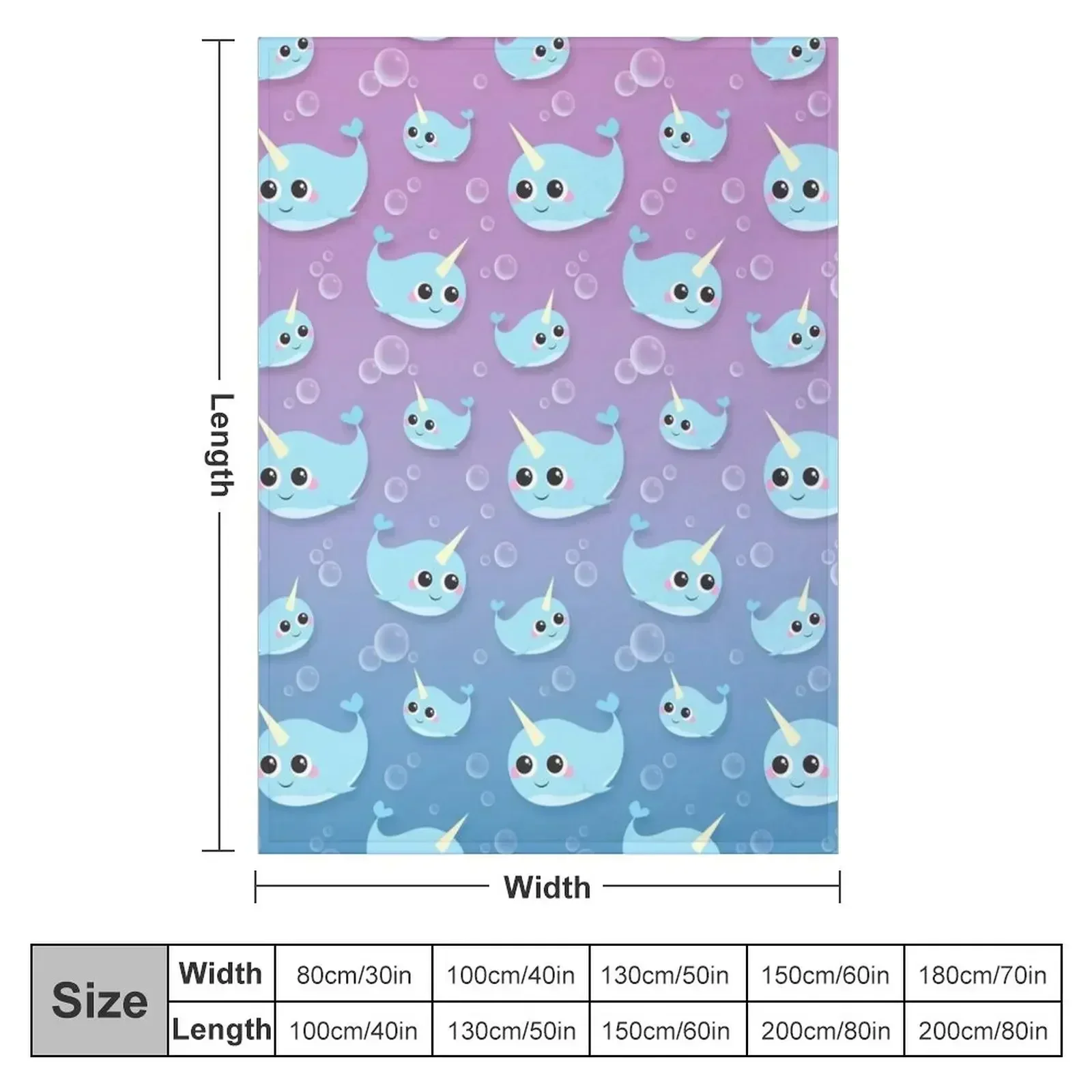 Cute Happy Narwhal Throw Blanket couch cozy soft plush fuzzy picnic outdoor blanket