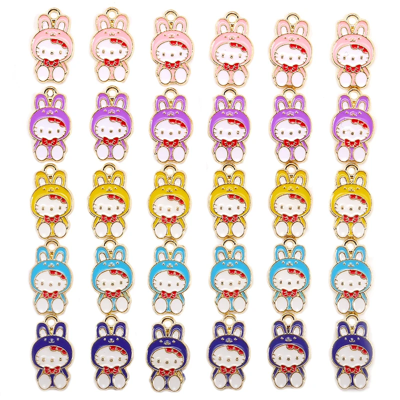 

15Pcs Cartoon Cute Colorful Rabbit Alloy Charm Romantic Pendant DIY Earrings Bracelet Necklace Jewelry Making Accessories Gifts