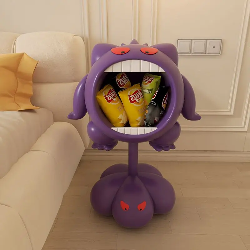 Cartoon Creative Snack Storage Rack, Purple Monster Floor Sculpture, Living Room and Bedroom Side Table Decoration, Home Gift