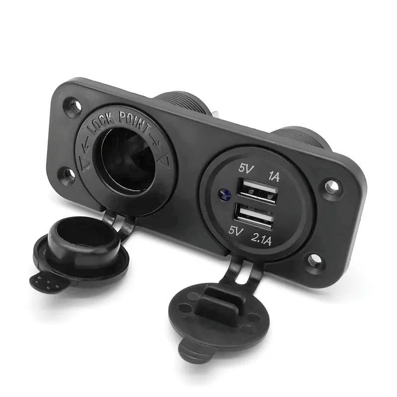 Cigarette Lighter Socket 12V Dual USB 2.1A/1A Power Adapter Outlet 2 Port USB Car Charger For Car Boat Marine