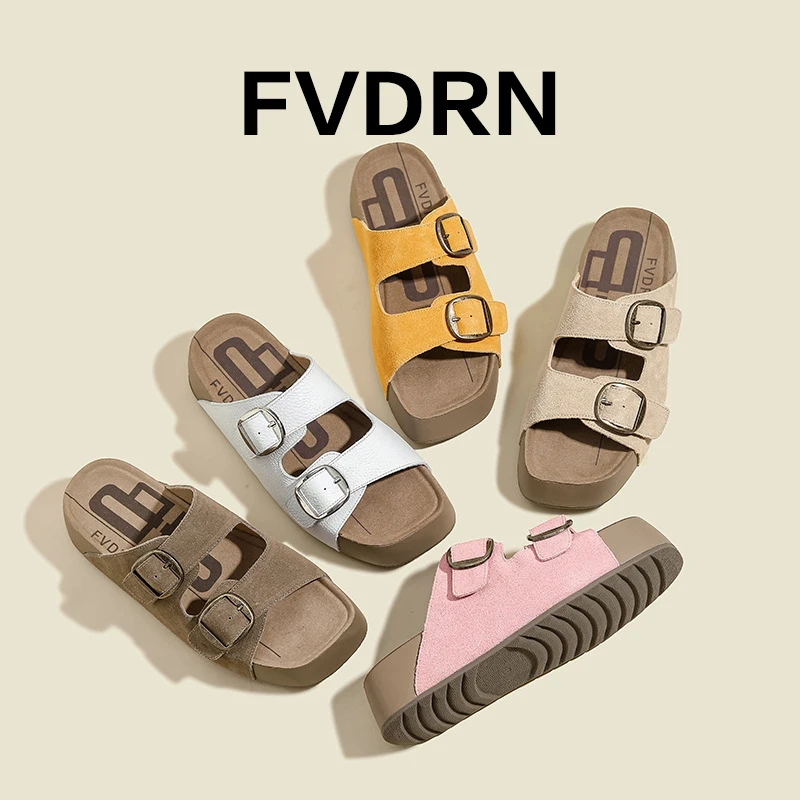 

5CM Classic Thick Soles Cork Slippers Women Fashion Cork Footbed Sandals Unisex Summer Beach Slippers Slip-on Home Flat Slide