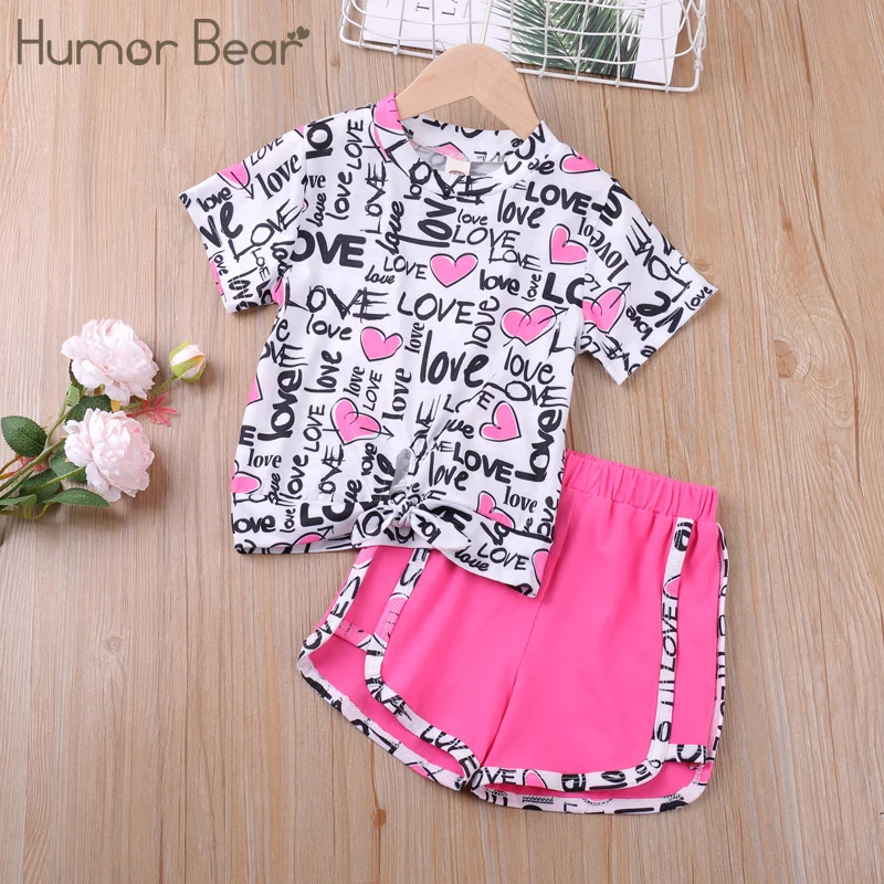 Humor Bear Humor Bear Girl Clothes Suit Summer Sweet  Top+ Shorts 2PCS Set Kids Toddler Girls Clothing