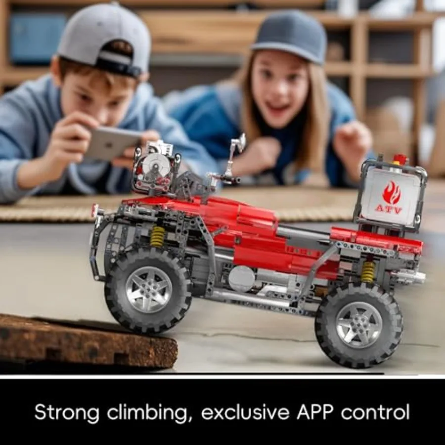 Fire Truck ATV Building Set, 2100+ Pcs Control All-Terrain Vehicle Building Blocks Kits That Run with Equipment Model, Collectib