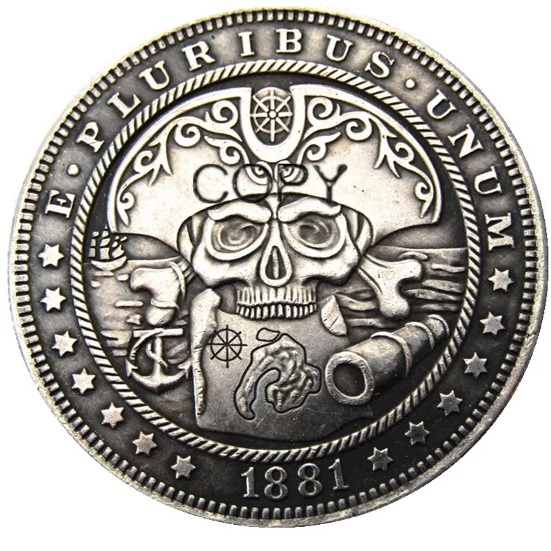 US 1881 Morgan Dollar skull zombie skeleton Silver Plated Copy Coins