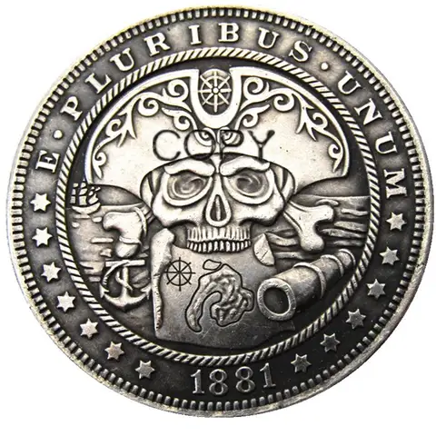 US 1881 Morgan Dollar skull zombie skeleton Silver Plated Copy Coins