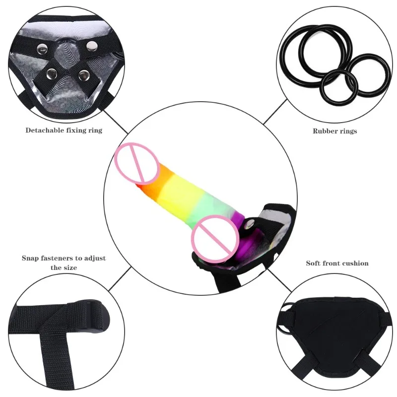 أنثى يرتدي دسار ملون ، سراويل مثلثة قابلة للفصل مع المكونات الشرجية ، دعائم يمزح للزوجين المثليات منتجات الكبار ألعاب جنسية #2