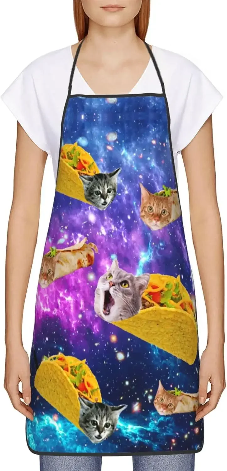 Funny Cat Tacos Apron for Men Women Kitchen Baking Gardening Sewing Bbq Waterproof Cute Gifts