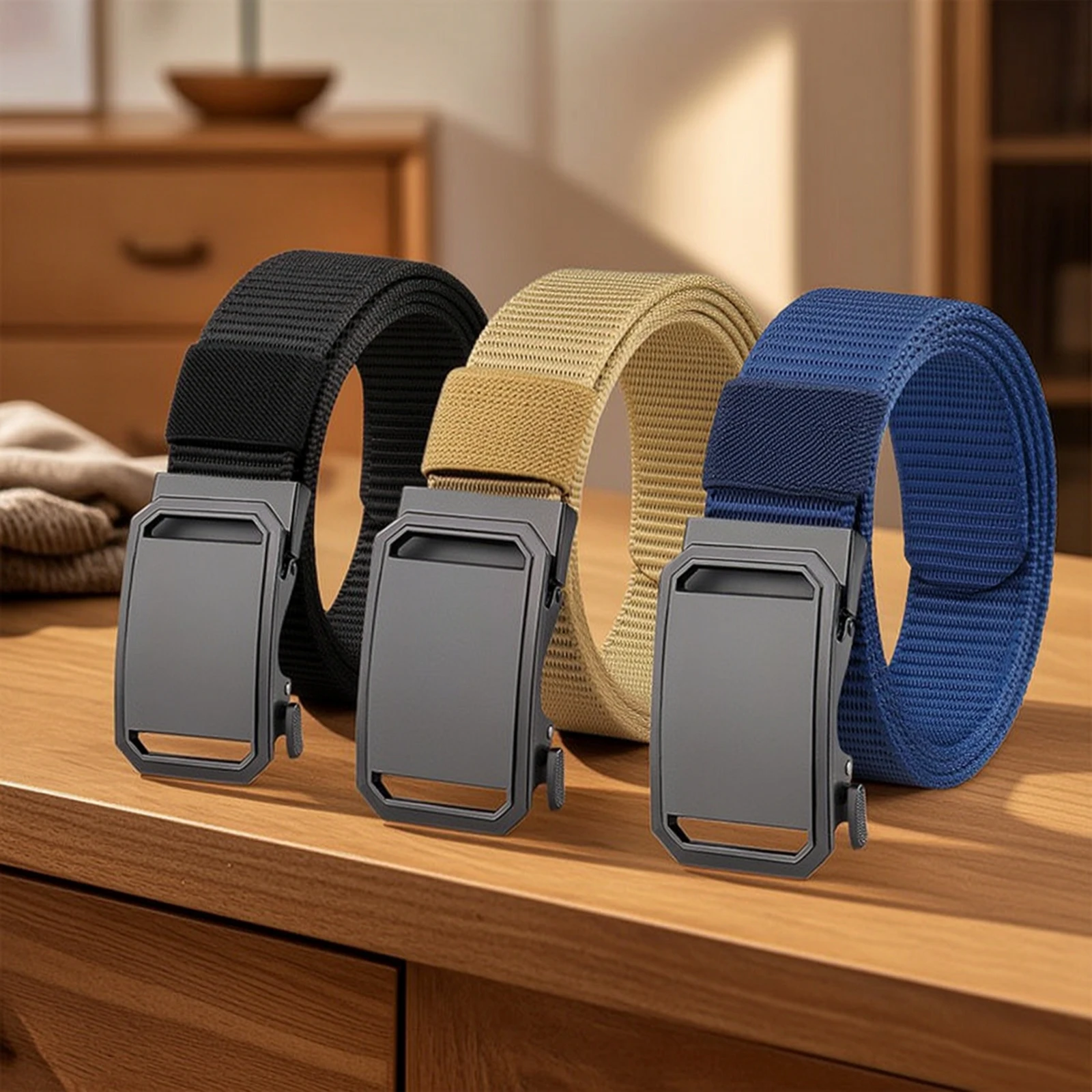 Belt with Automatic Slide Buckle Adjustable Belt with Automatic Buckle Easy to Use Strong Load-Bearing for Men, Daily Wear, Work