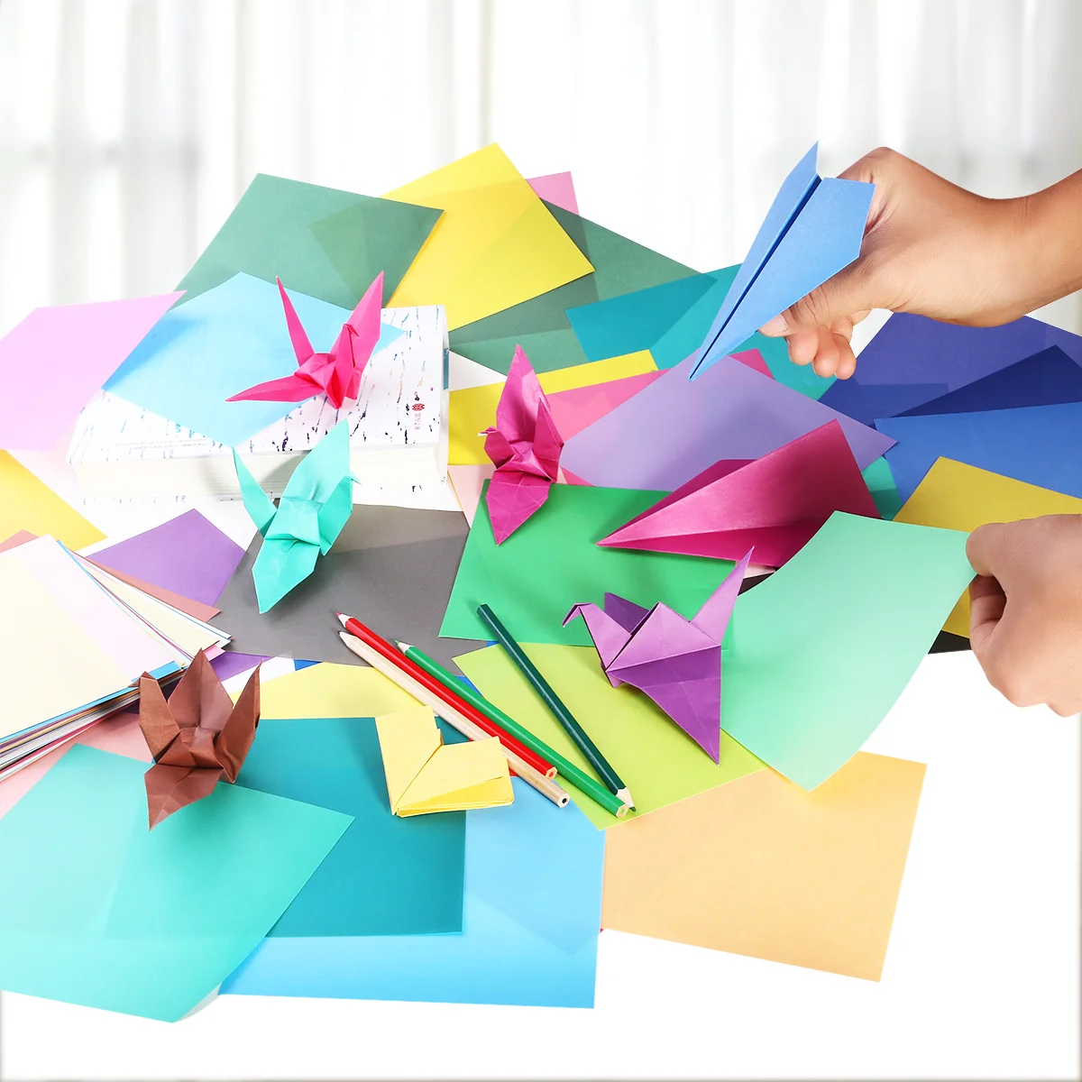 50 Sheets Decorative Craft Paper Origami Bulk Colorful Square Folding Papers Single Sided for Kids Crane