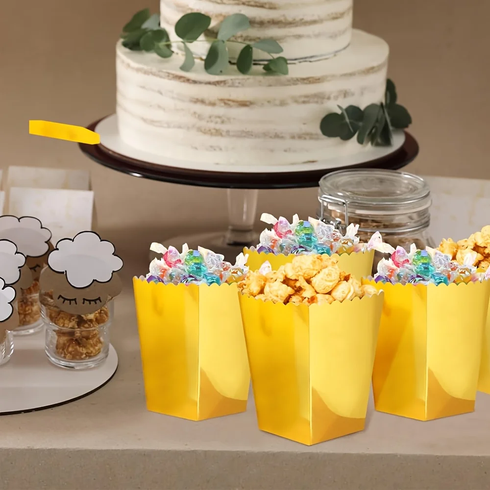 12/24 قطعة صناديق الفشار الذهبية 11.05X7.01X5.0 سنتيمتر ورقة صغيرة صندوق الفشار كرتون الفشار الحاويات مناسبة #6