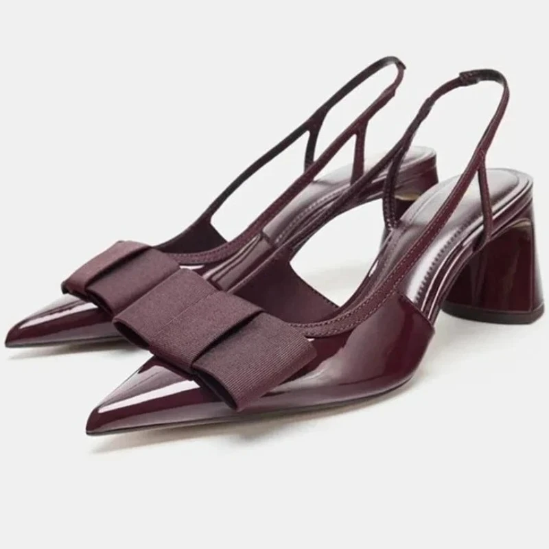 

Brand Designer Pumps Pointed Toe Sandals Women Bowknot Patent Leather Elegant Party Dress Shoes Fashion Slingback High Heels