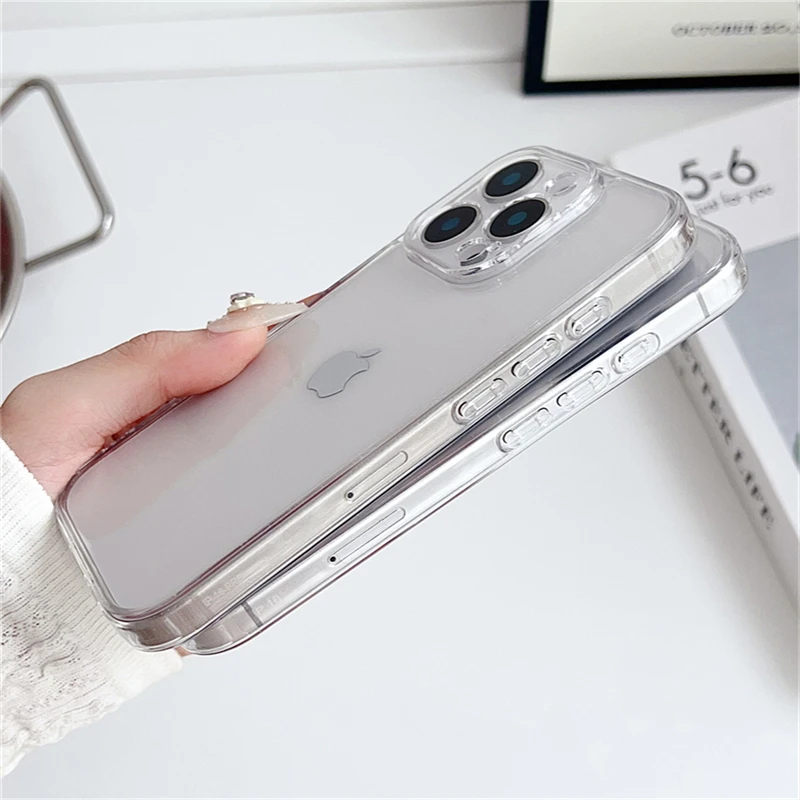 Transparent Shockproof Acrylic Case For iPhone 16 15 14 13 12 11 Pro XS Max X XR 7 8 16 Plus SE Silicone Bumper Clear Hard Cover