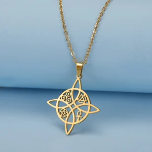 Skyrim Sihir Penyihir Simpul Kalung Wanita Stainless Steel Leher Rantai Valknut Triskelion Ankh Cross Pentacle Amulet Perhiasan 8 pesona ankh penjualan terbaik - №
