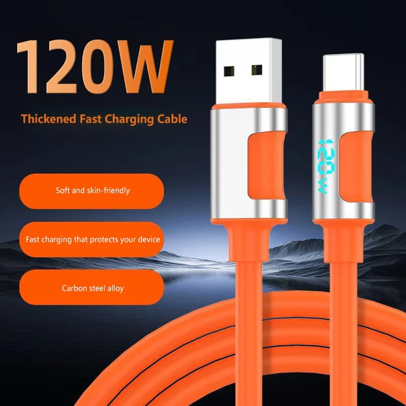 120W Flash-Ladekabel, Hochgeschwindigkeits-Datenübertragung, robustes USB-auf-Typ-C-Datenkabel, weiches PVC-Schnellladekabel für Handys