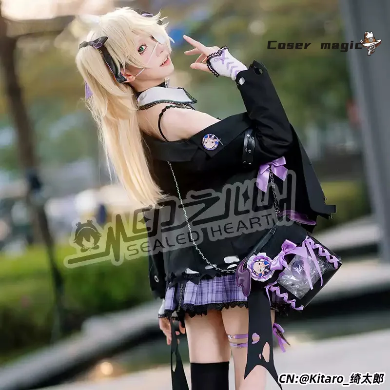 أزياء Fischl Form Genshin Impact التأثيرية أزياء أنيمي لعبة مقهى Fischl فستان موحد أزياء الهالوين للسيدات