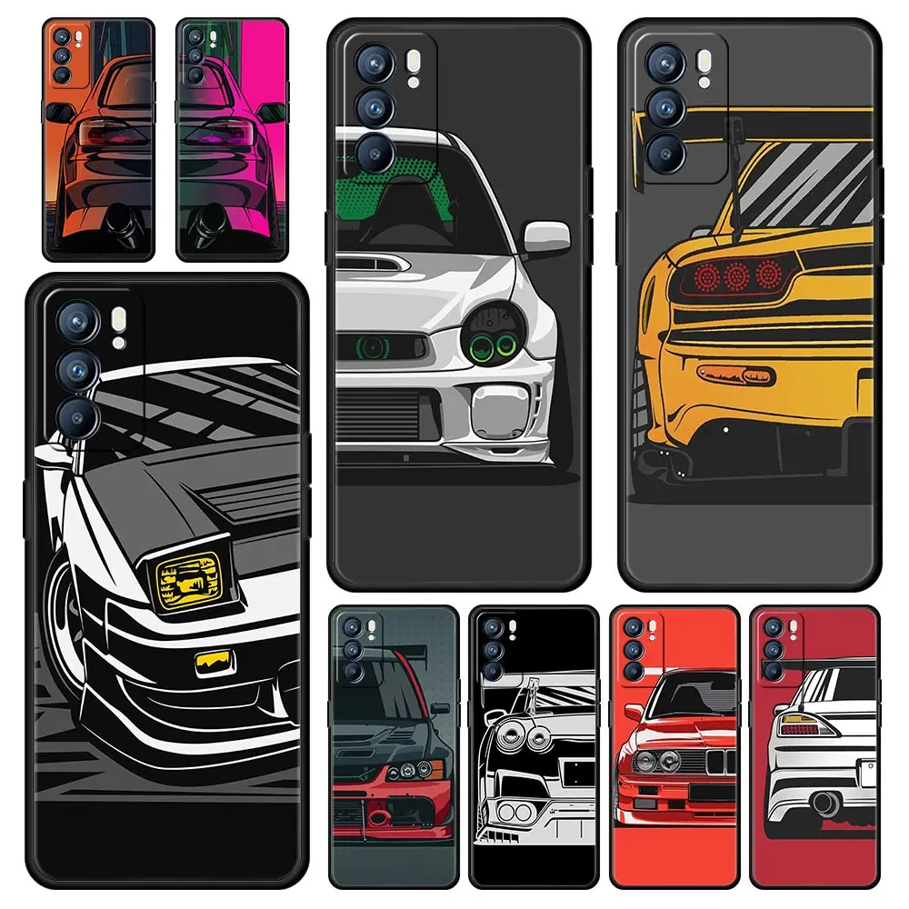 Japan JDM Sports Car Phone Case For Oppo A54 A53 A52 A9 2020 A15 A95 A16 A76 A74 A12 Find X5 Reno7 SE Reno6 Pro Plus 5G Cover